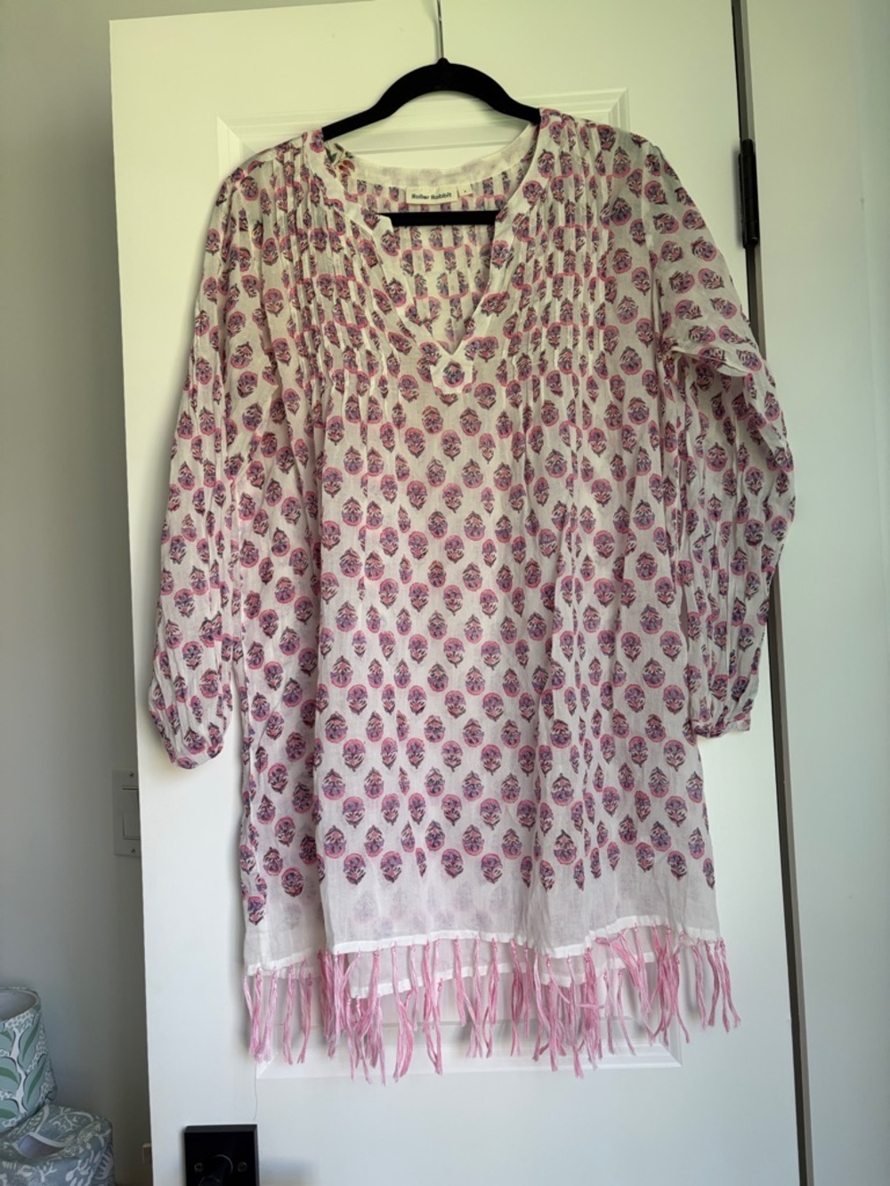 Roller rabbit Lightweight White Pink Floral Tassel Tunic